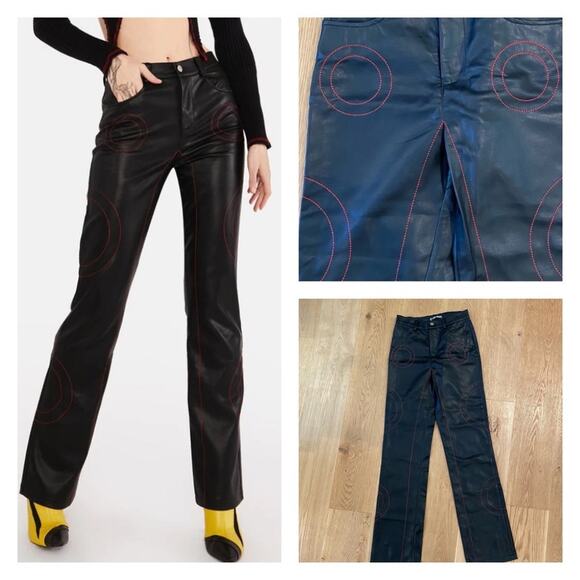 Dolls Kill - The Kript Kalki Vegan Leather Pants with Circular Top Stitching - Picture 2 of 11